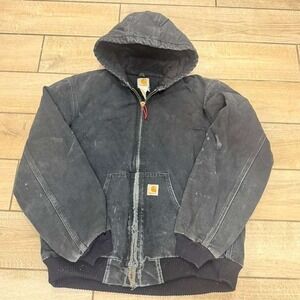 Carhartt Men's Black Hooded Workwear Jacket Quilted Lined Size Medium